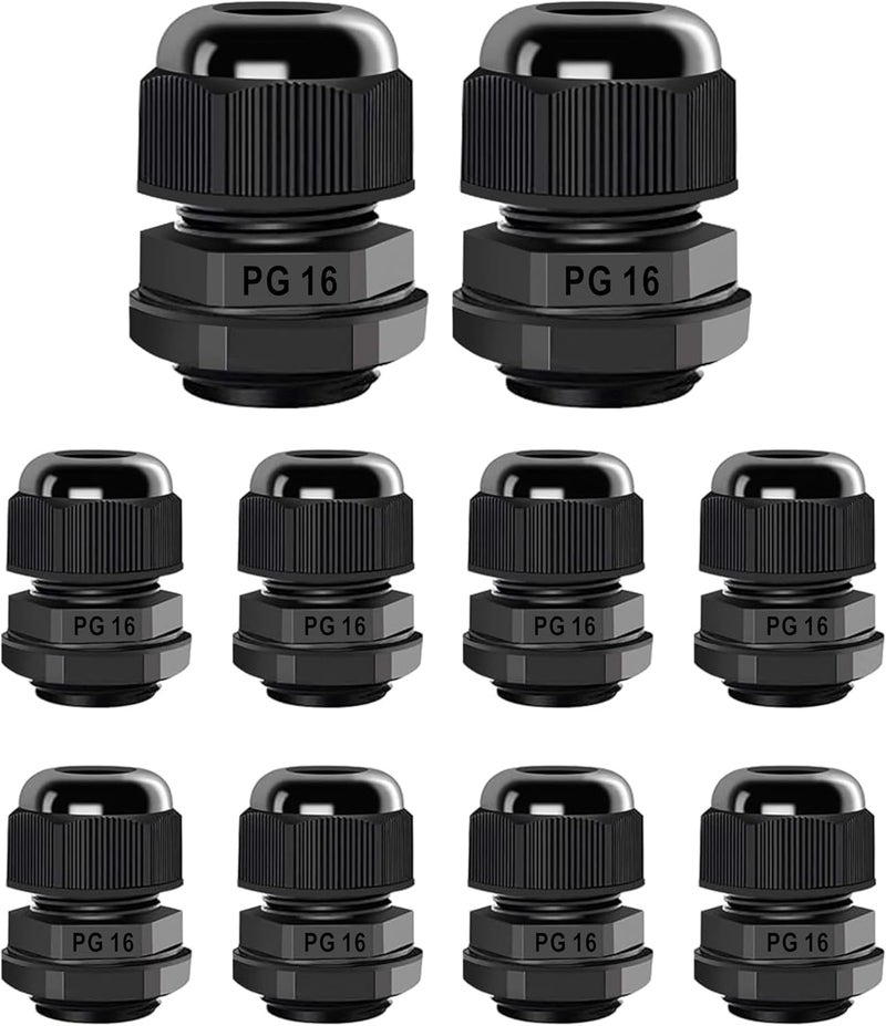 Anyinn Cable Gland PG16 10 Packs IP68 Waterproof Nylon Cable Connectors with Locknut and Gaskets - Suitable for 8.5mm - 14mm Cables - Image 1